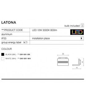 Lampa kinkiet LATONA GW-681-BK czarna AZZARDO