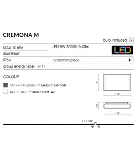 Lampa kinkiet CREMONA M MAX-1016M-WH biała AZZARDO
