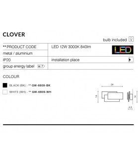 Lampa kinkiet CLOVER GW-6809-BK czarna AZZARDO