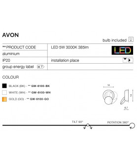 Lampa kinkiet AVON GW-6100-BK czarna AZZARDO