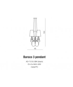 Lampa wisząca BAROCO 3 AD-7121S-3BK czarna AZZARDO