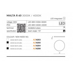 Plafon nowoczesny MALTA 48W LED 4000K 4100lm czarny fi60 AZ4256 AZZARDO
