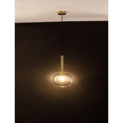 Lampa wisząca prosta elegancka ze złotymi elementami i szklanym kloszem LE43390 BAJOS Luces Exclusivas